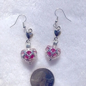 Heart Drop Earrings Silver & Fuchsia NWT